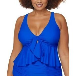 Raisins Juniors Plus Size 22W Topanga Tie-Front Keyhole Tankini Swim Top 2331